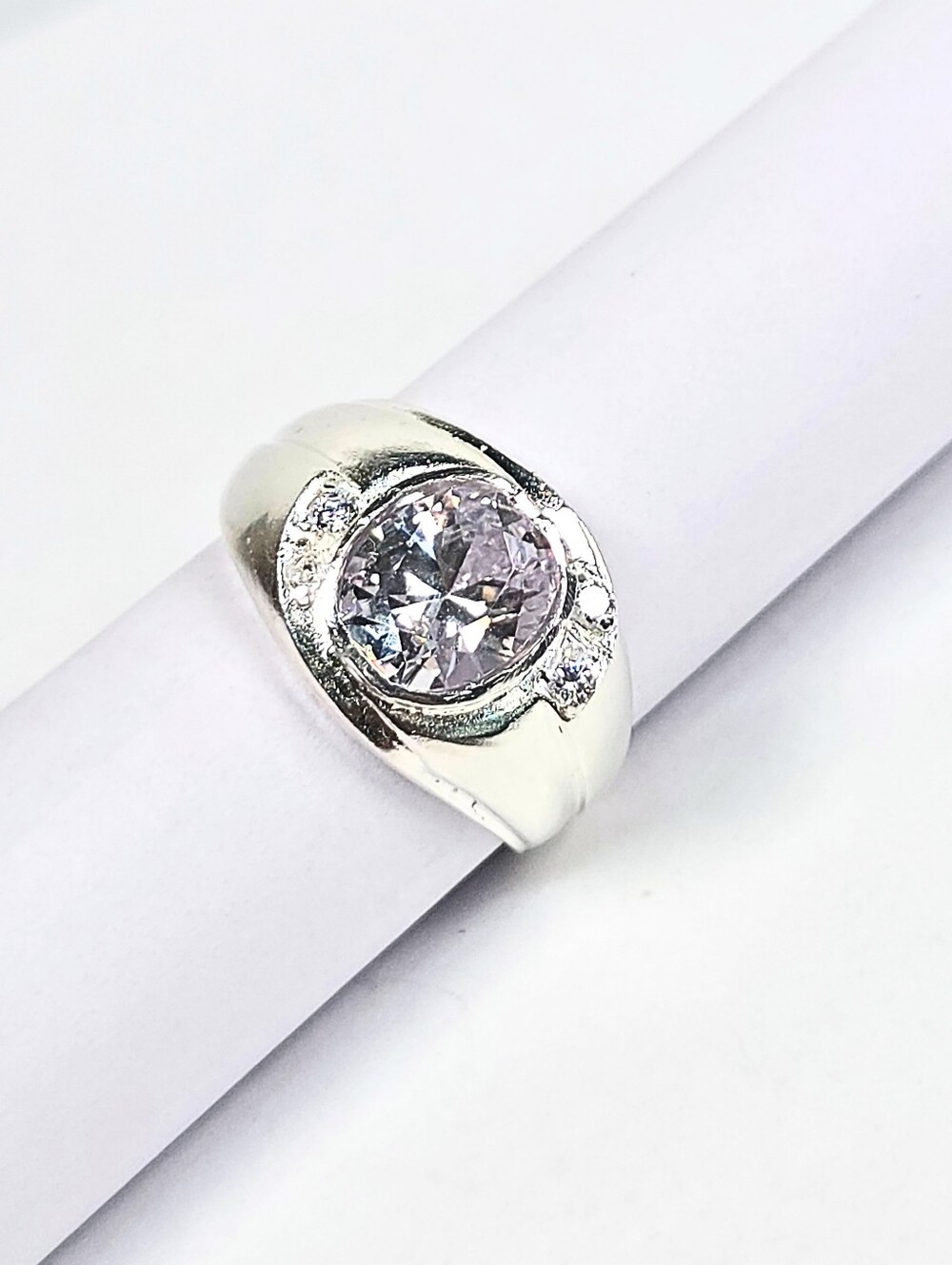 925 Sterling Silver Men's Statement Ring White Round CZ Polished Finish Size 9